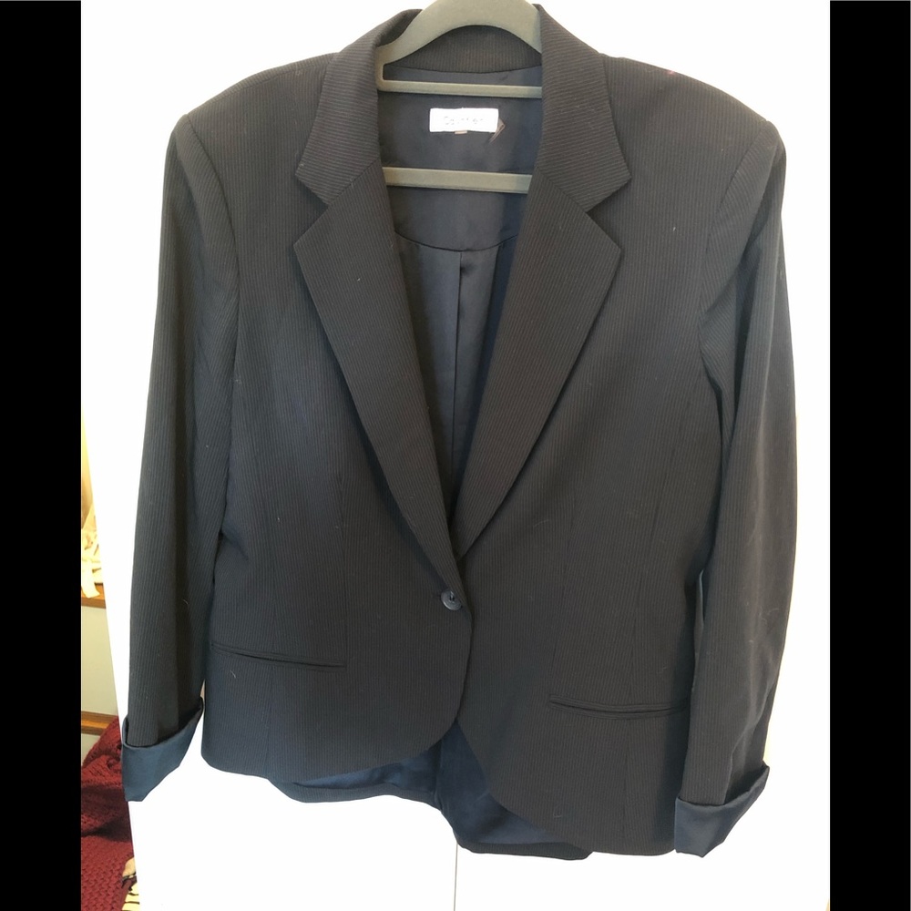 Blue and white pinstriped jacket